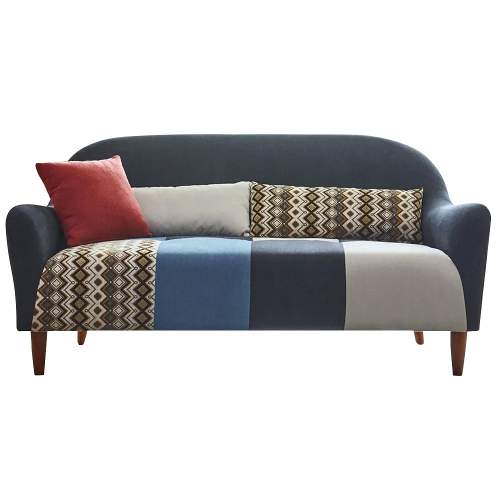 Flared Arm Sofa Tight Back Grey Cotton & Linen Upholstered 3-Seater Modern Rustic Couch window image