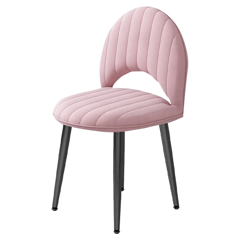 Pink Velvet Dining Chair Upholstered Modern Dining Chair in Black Legs Set of 2 window image