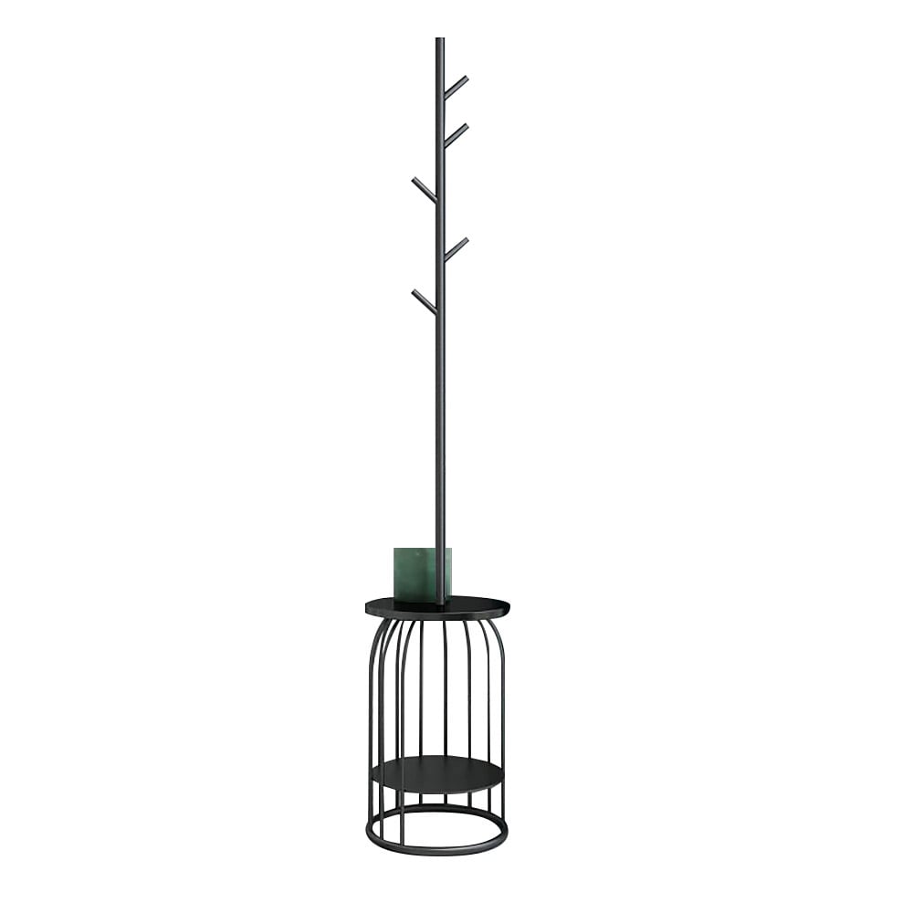 69" Black Freestanding Coat Rack with Storage Shelf Branch-Shaped Metal & Marble window image