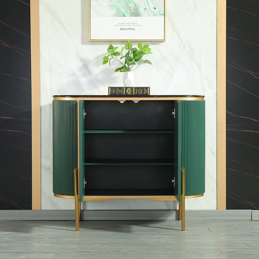 Modern Green Display Cabinet Faux Marble Top Doors & Shelves Cabinet in Small window image