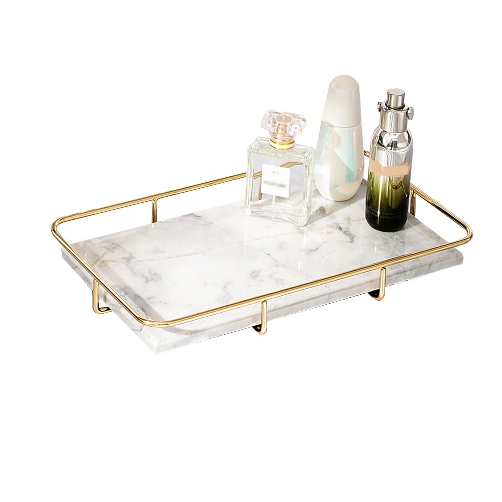 White & Gold Modern Marble Rectangular Makeup Desk Organizer Storage Tray window image
