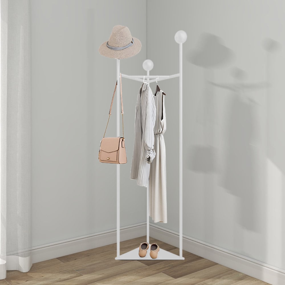 66" Modern Industrial Metal Triangle Freestanding Cloth Rack with Rail White window image