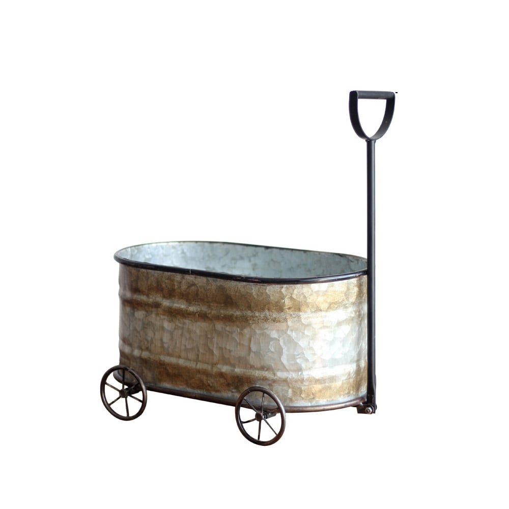 Retro Garden Cart Handcart Flowerpot with Handle&Casters window image