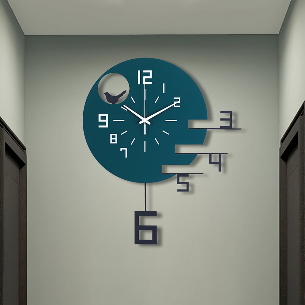 Creative Geometric Round Metal Wall Clock with Hollow-out Design Golden Pendulum window image