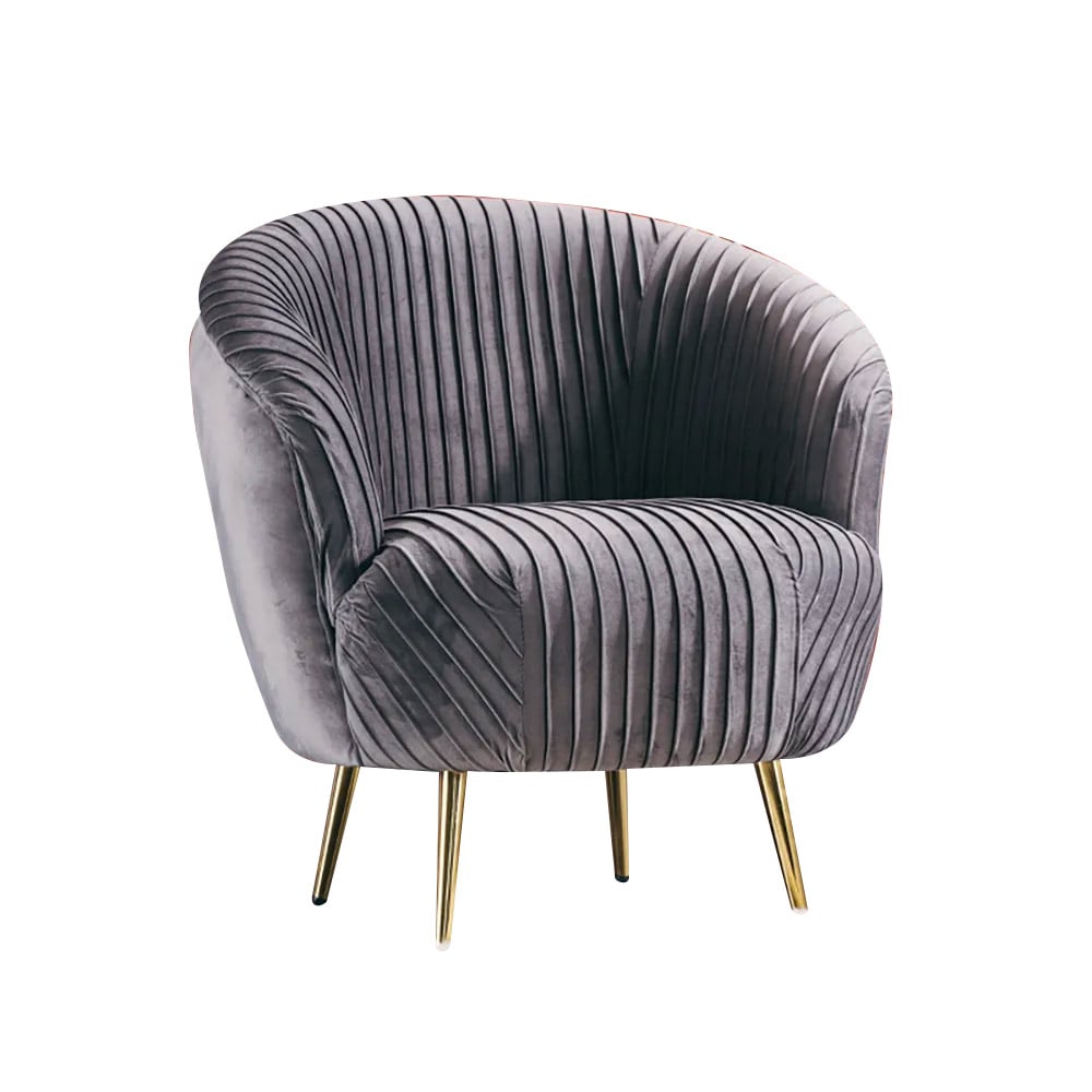 Gray Velvet Accent Chair Upholstered Arm Chair with Metal Legs in Gold window image