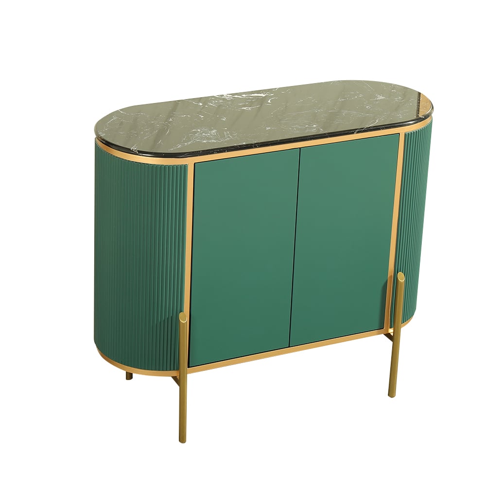 Modern Green Display Cabinet Faux Marble Top Doors & Shelves Cabinet in Small window image