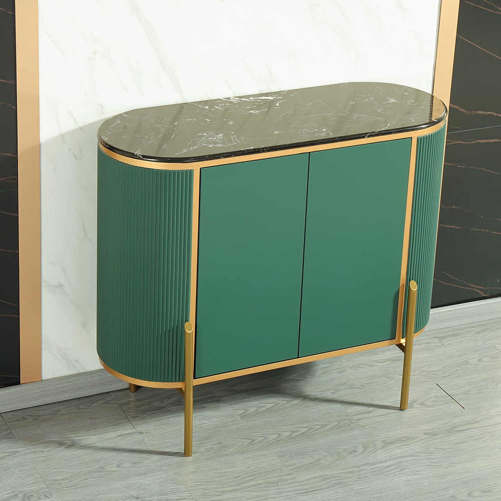 Modern Green Display Cabinet Faux Marble Top Doors & Shelves Cabinet in Small window image