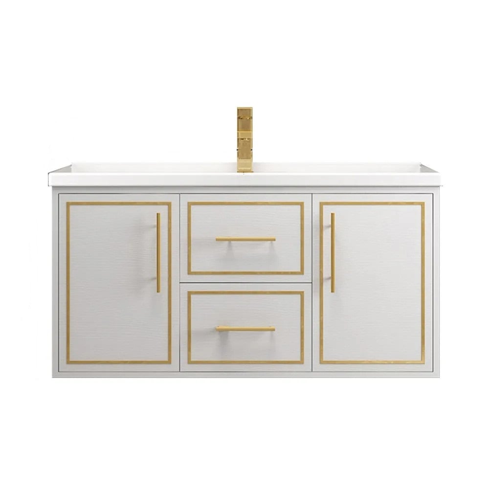 Tocador de baño flotante blanco moderno de 1010mm Lavabo de cerámica integral con cajones de puertas Imagen de ventana