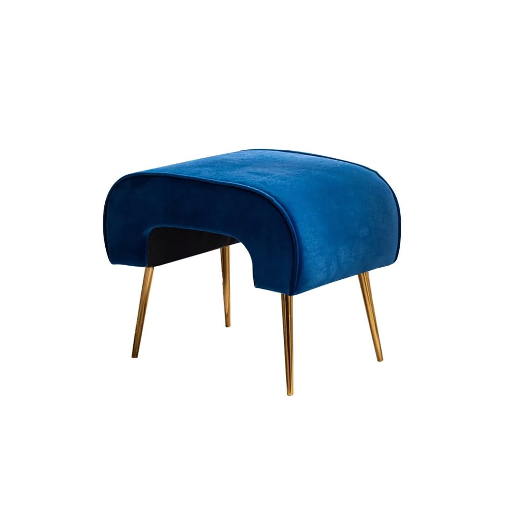 Blue Ottoman Upholstered Velvet Rectangular Ottoman Footrest Stool window image