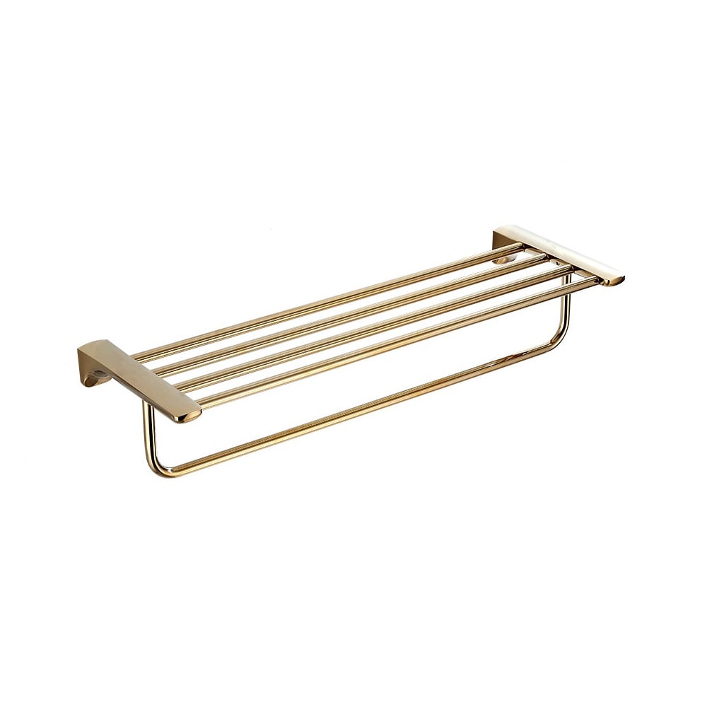 Golden Wall Mounted Rustproof Bathroom Shelf with Towel Rack window image