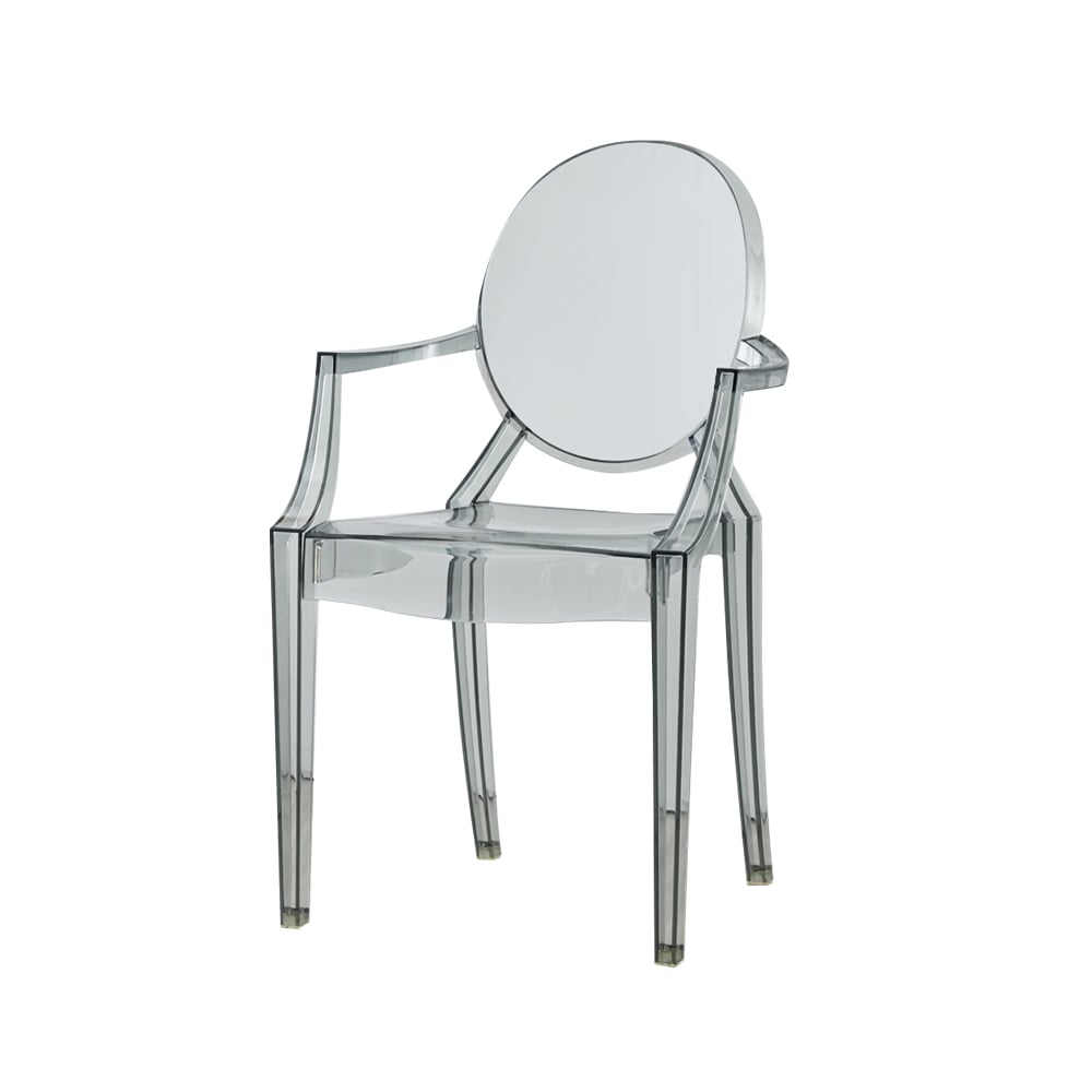 Modern Acrylic Transparent Grey Dining Chair with Armrest Set of 2 window image