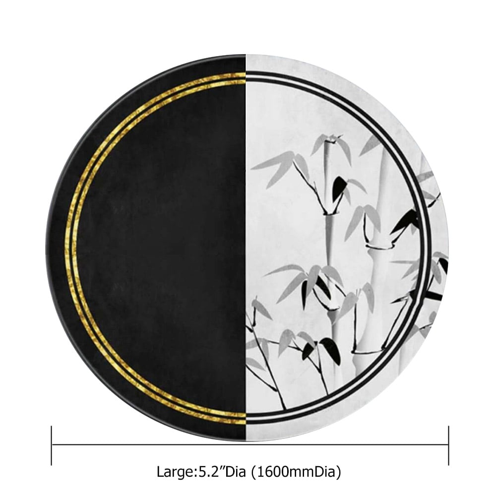 Unique Round Indoor Aera Rug 4' White Black and Gold window image