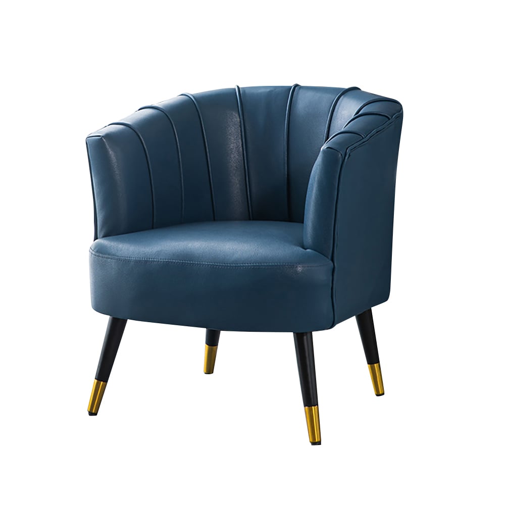 Modern Accent Chair Leath-aire Upholstered Chair Blue window image