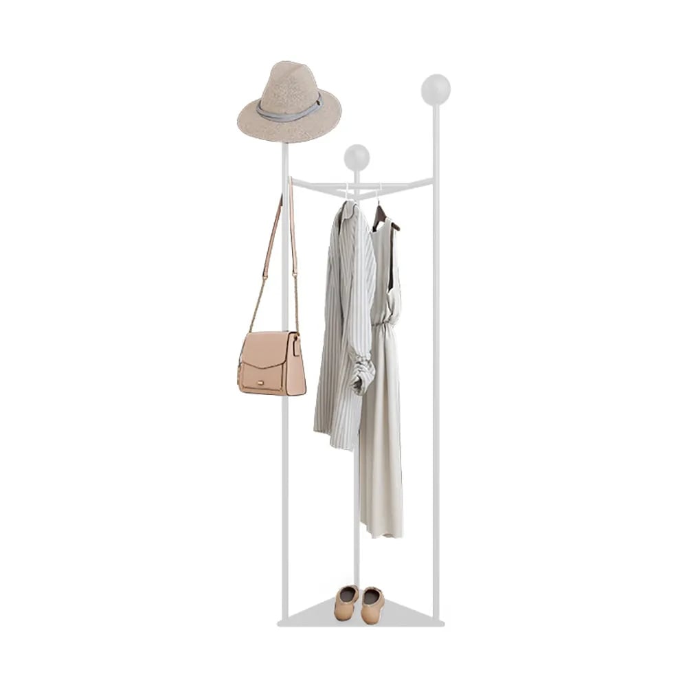 66" Modern Industrial Metal Triangle Freestanding Cloth Rack with Rail White window image