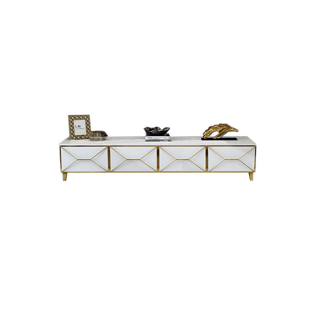 78" Modern White TV Stand Glass Top Media Console with 4 Drawers in Gold window image