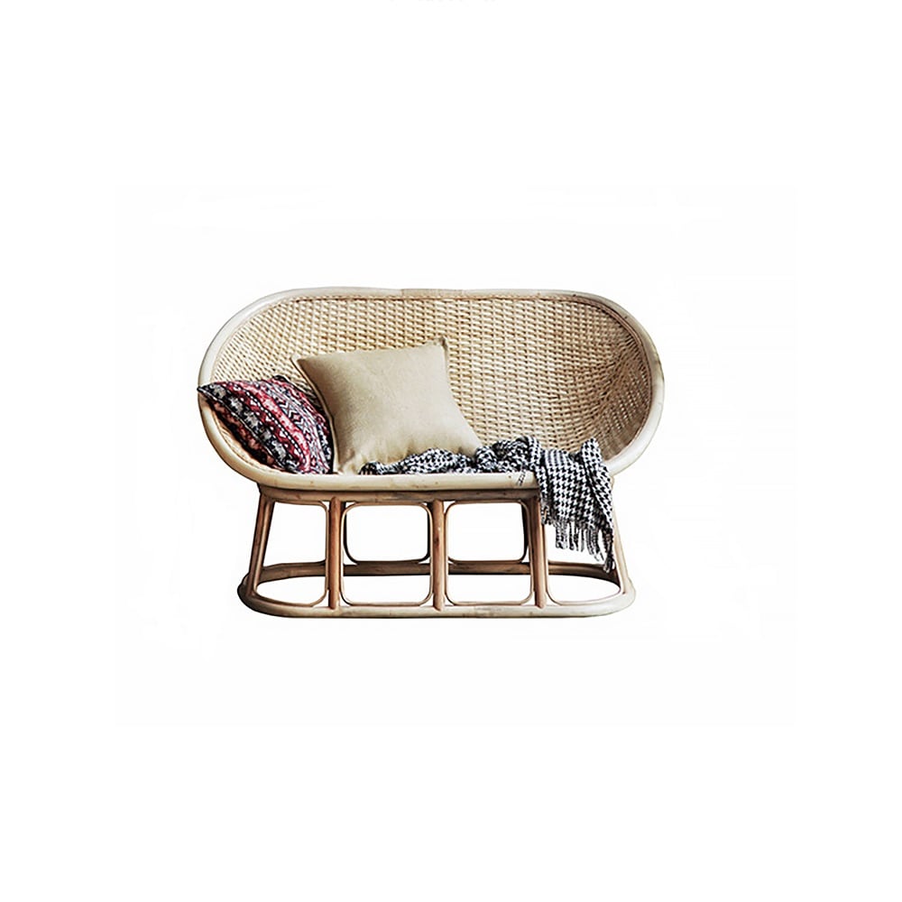 Rattan Settee Loveseat 54" Natural Sofa Handwoven Egg Shape window image