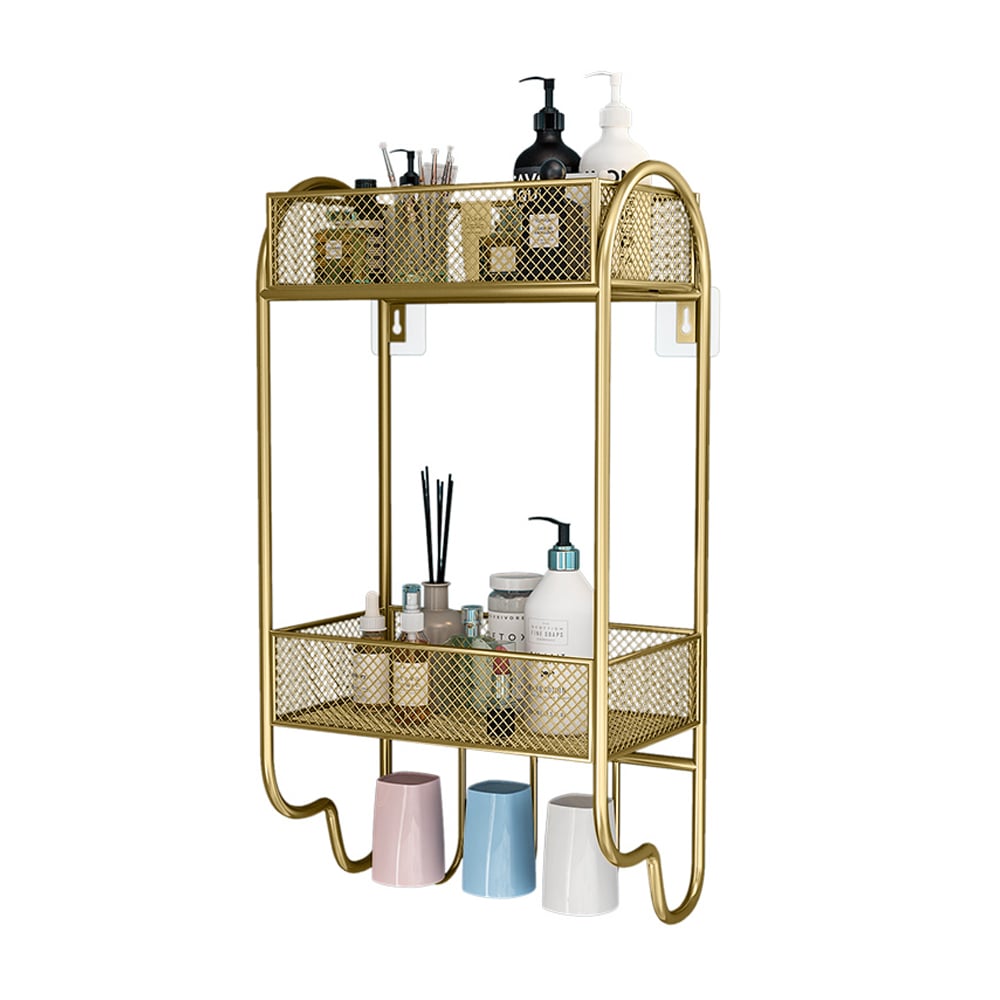 Modern Bathroom Wall Mounted Shelves in Metal with Hooks window image