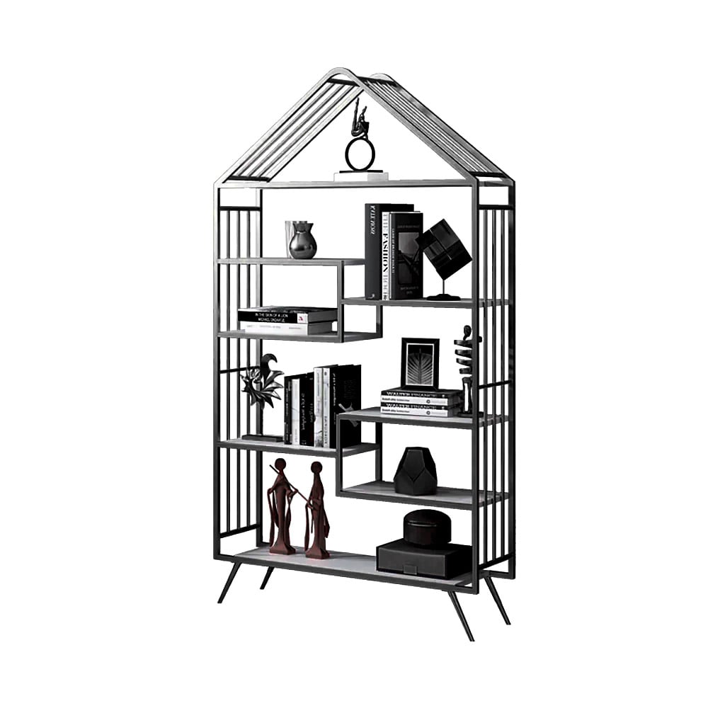 Modern Metal 8-Tier Shelf Etagere Bookshelf in Black window image
