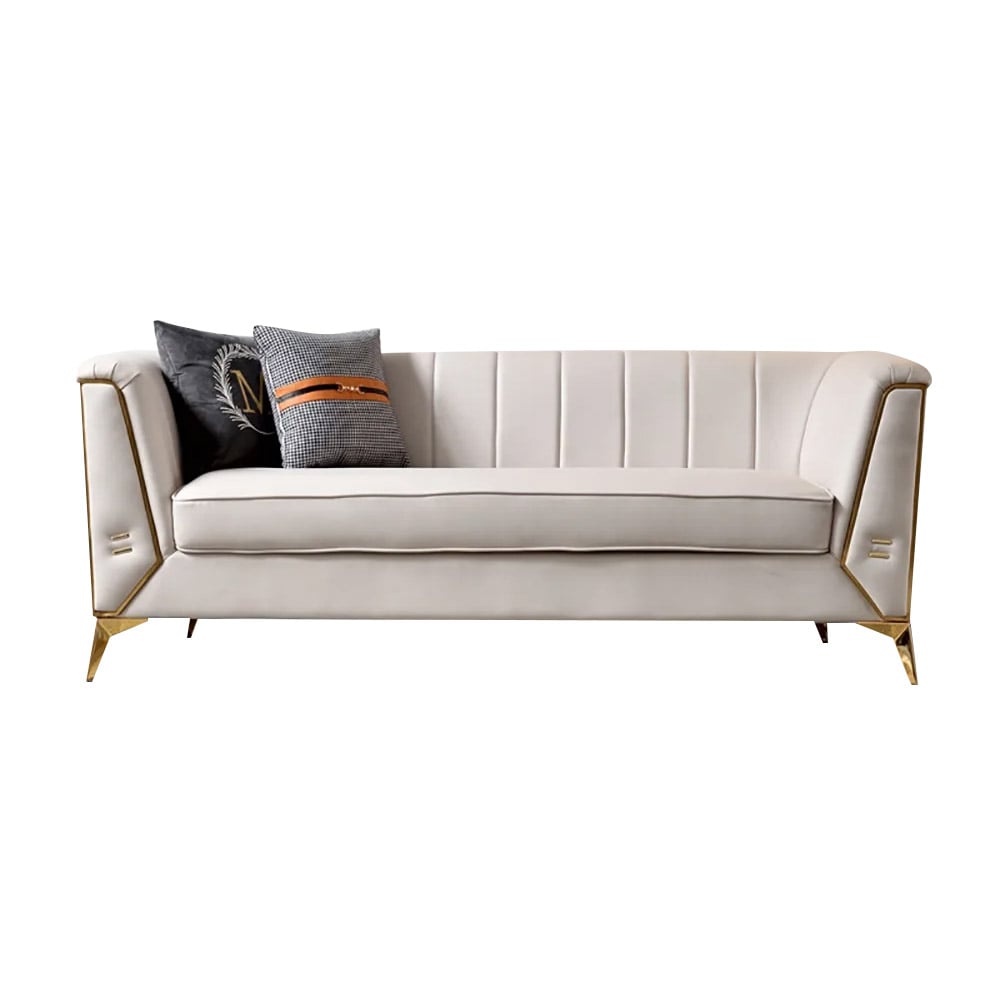 80.8" Modern Luxury Sofa Leath-aire Upholstered Sofa 3-Seater Sofa with Gold Legs window image