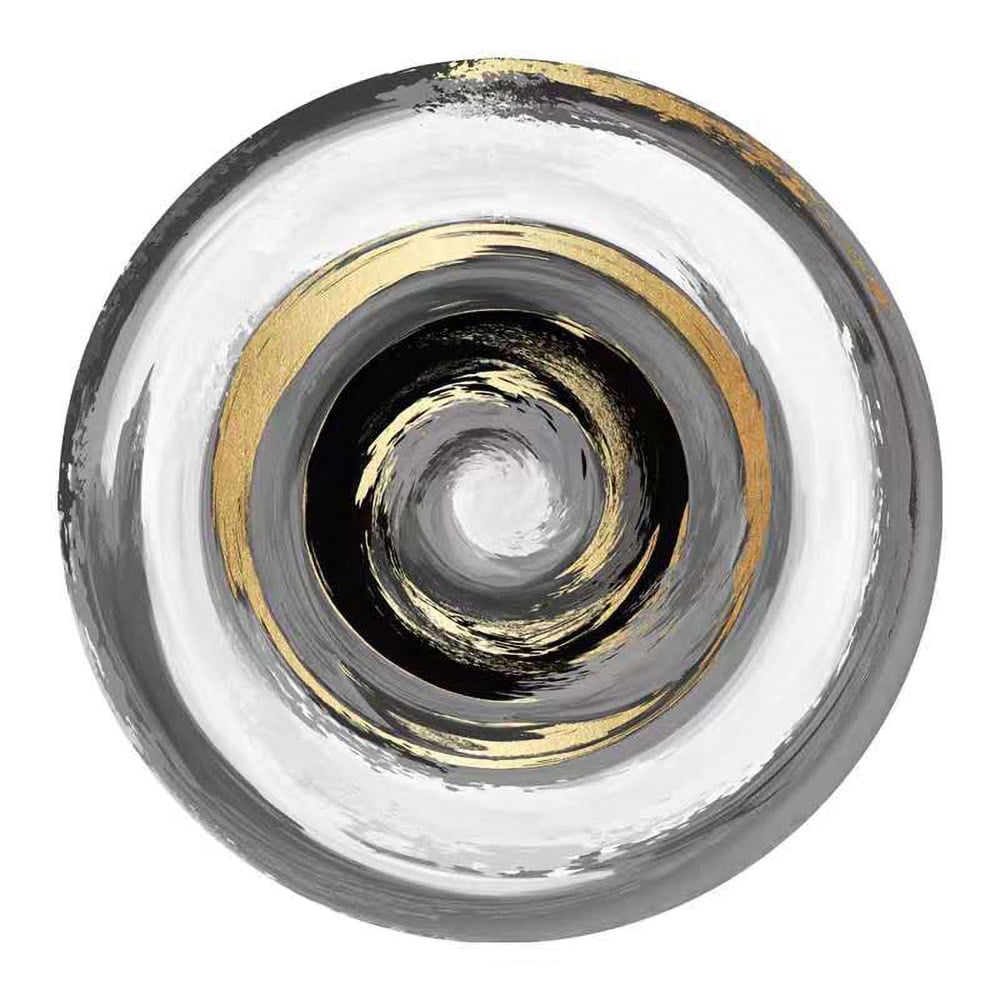 Unique Round Indoor Aera Rug 5' White Gray and Gold window image