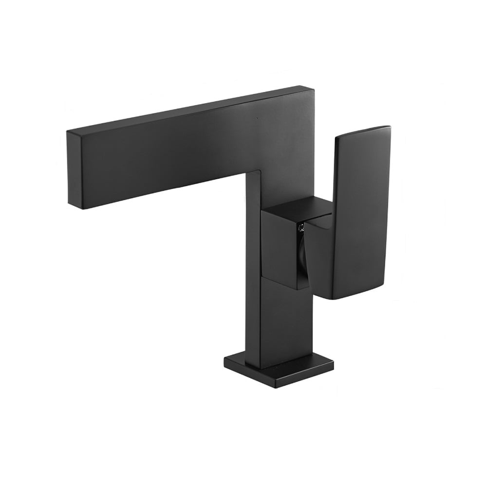 Ultra-Thin Matte Black Single Handle Waterfall Bathroom Sink Faucet Solid Brass 1-Hole window image