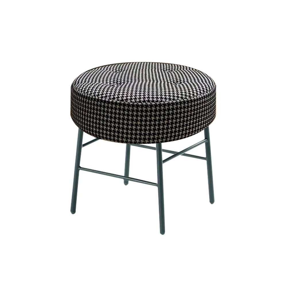 Tabouret rond pied-de-poule rembourré en lin repose-pieds de maquillage tabouret Ottoman image de fenêtre