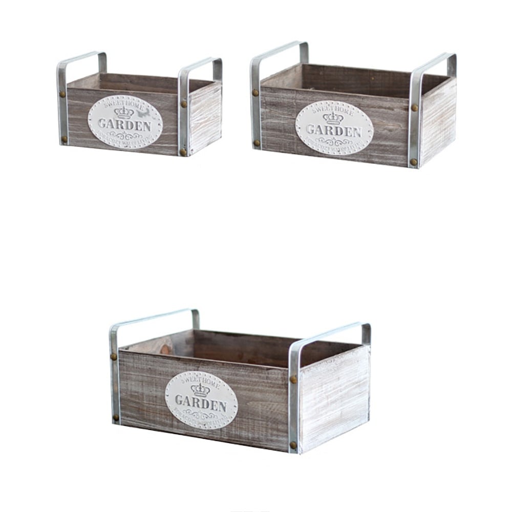 Vintage Desktop Organiser Storage Box with Handles Set of 3 window image