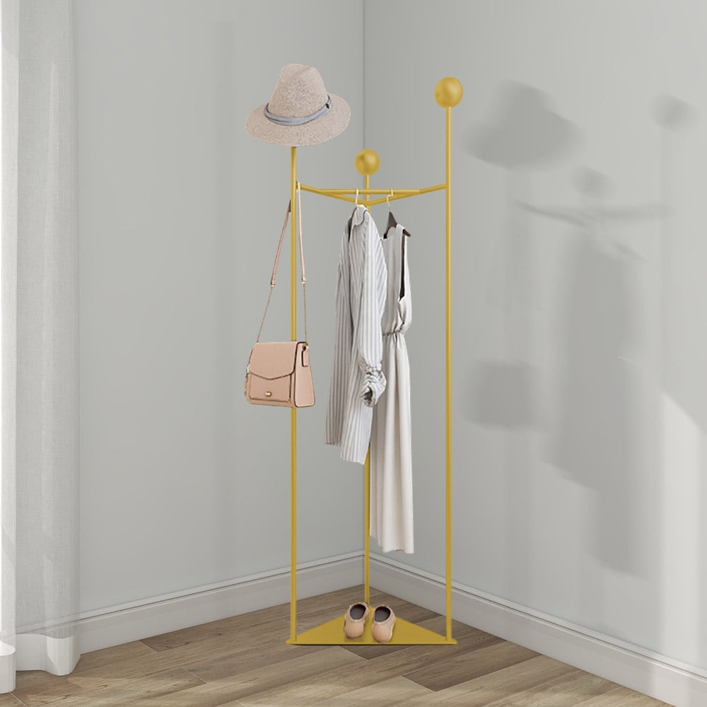 1700mm Modern Industrial Metal Triangle Freestanding Cloth Rack with Rail Gold window image