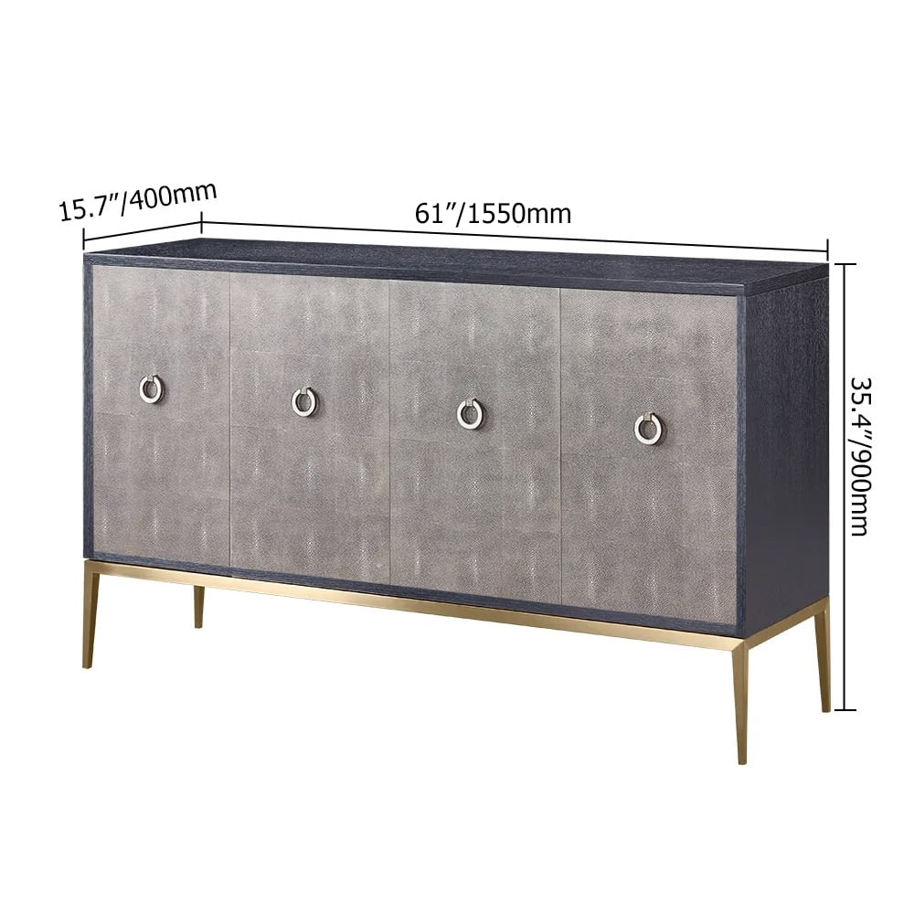 1550mm Grey Sideboard Buffet with 4 Doors Gold Stainless Steel Legs window image