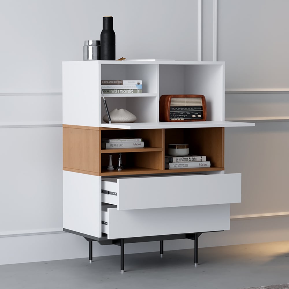 Nordic White & Walnut Display Cabinet 1 Flip-Open Door Cabinet window image