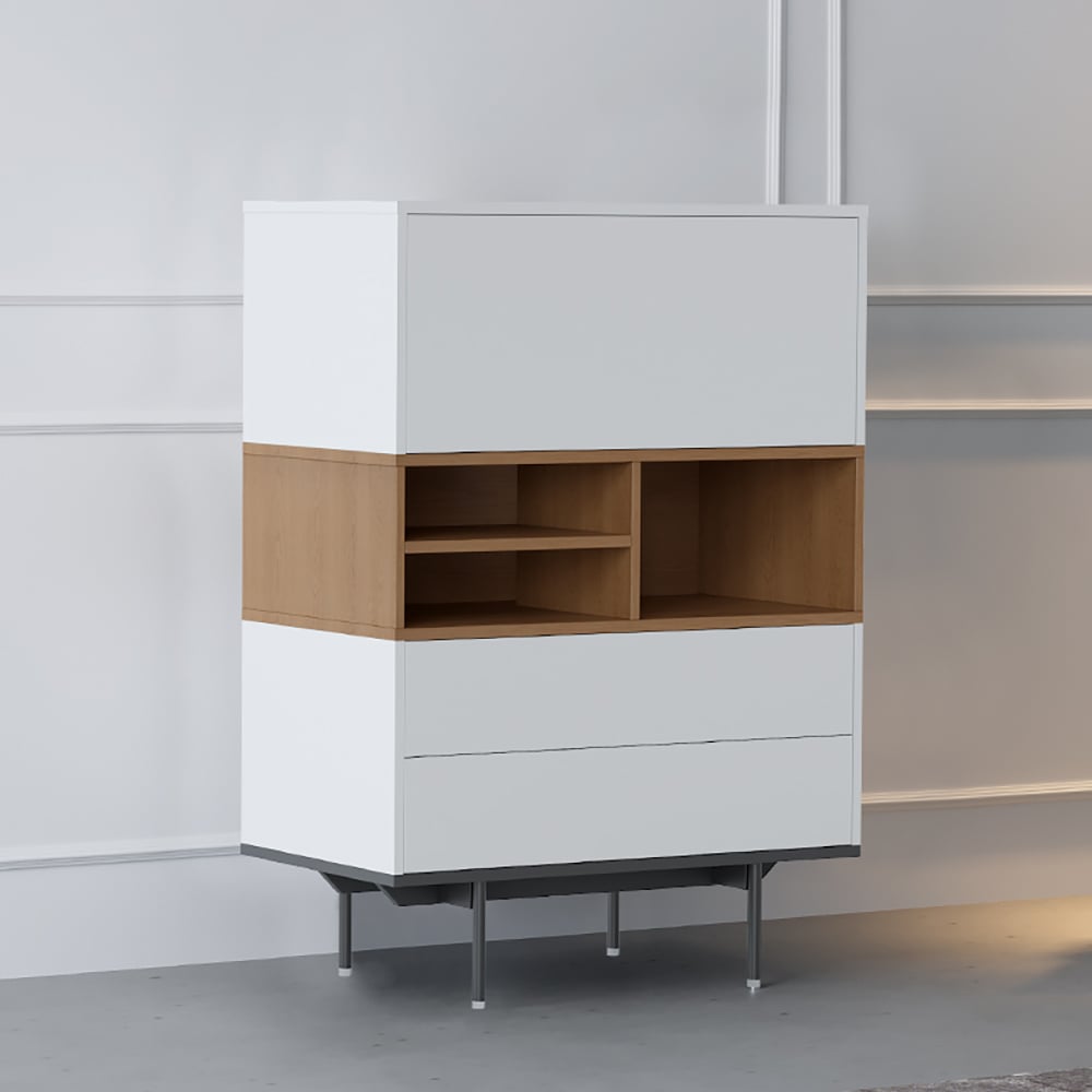 Nordic White & Walnut Display Cabinet 1 Flip-Open Door Cabinet window image