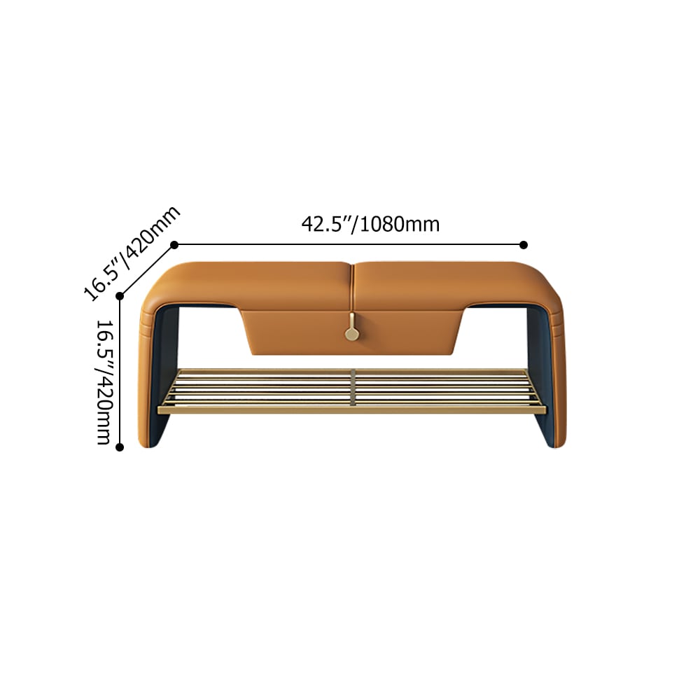 Banc d'entrée moderne en cuir avec tiroir et étagère de rangement ouverte pour chaussures de 1080 mm image de fenêtre