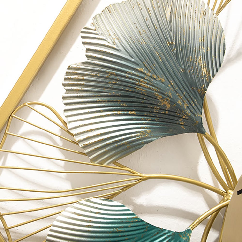 Hollow-out Ginkgo Leaf Decorative Clock Triangle & Round Metal Wall Clock window image