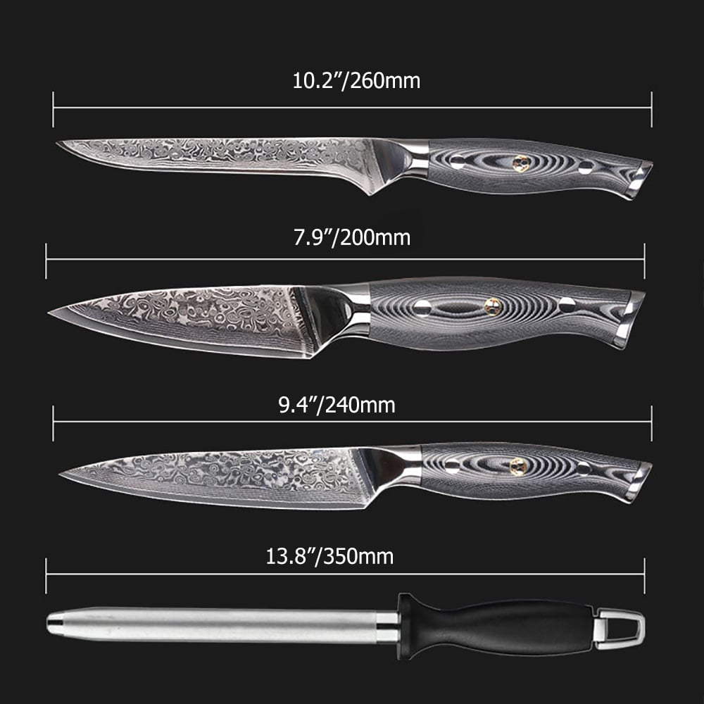 9 Pieces Damascus Kitchen Knife Set with Block Damascus Chef Knives window image