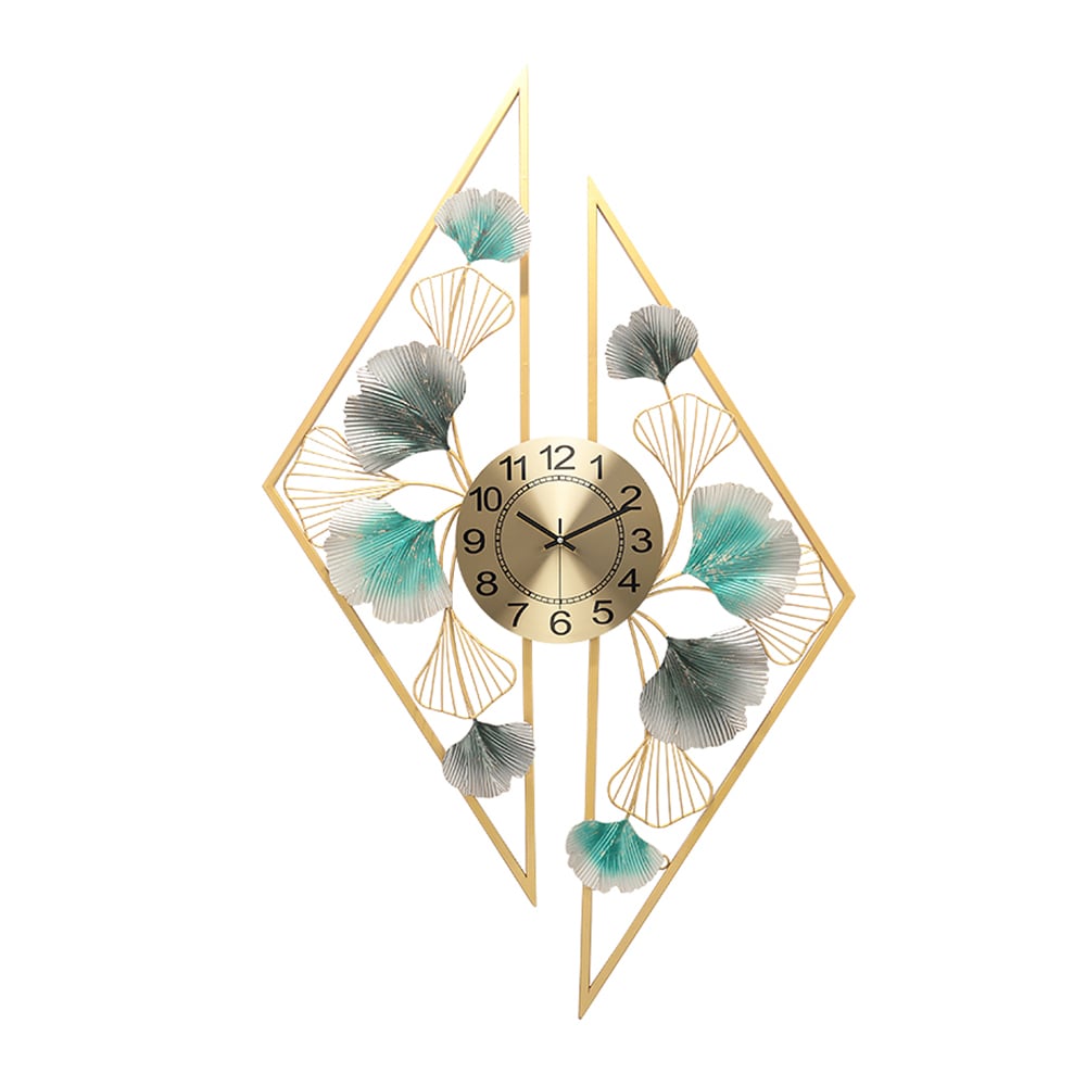 Hollow-out Ginkgo Leaf Decorative Clock Triangle & Round Metal Wall Clock window image