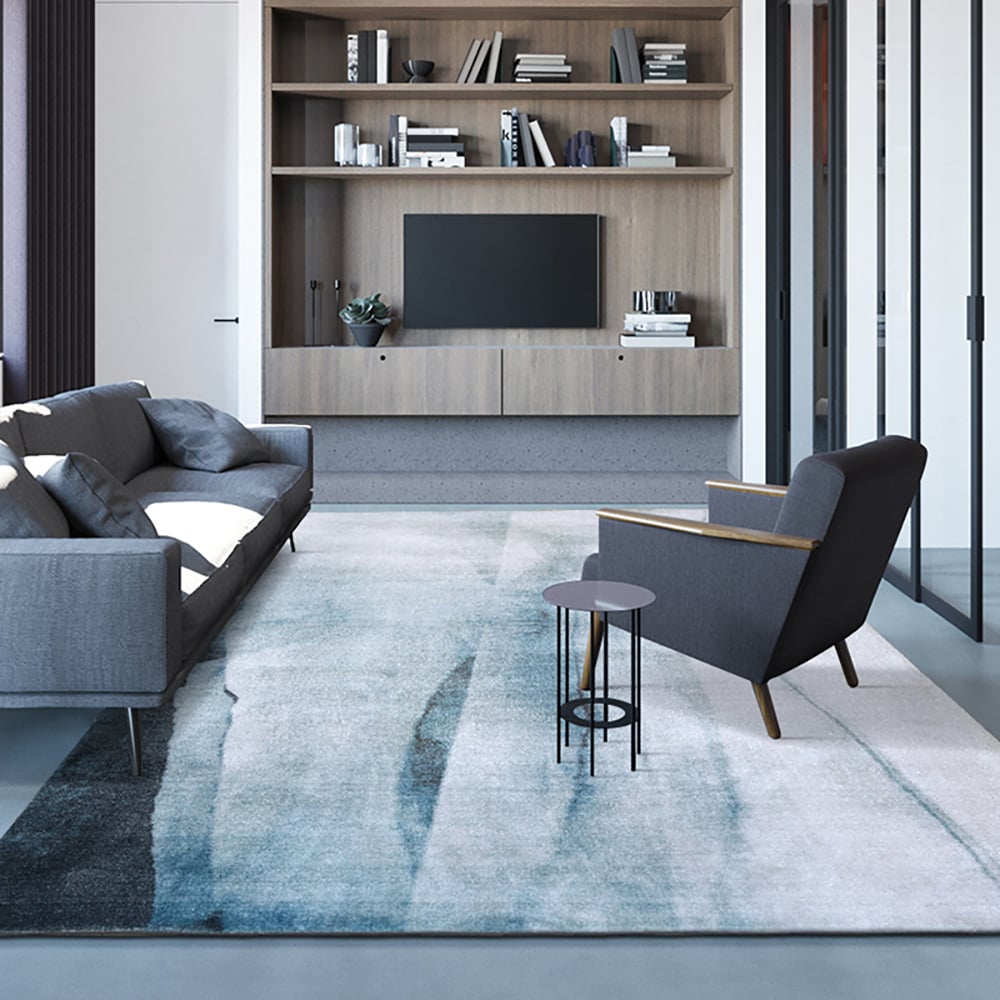 3000mm x 4000mm Modern Rectangular Blue Area Rug window image