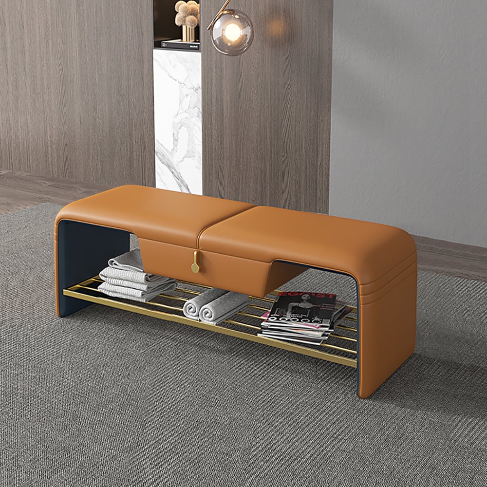 Banc d'entrée moderne en cuir avec tiroir et étagère de rangement ouverte pour chaussures de 1080 mm image de fenêtre