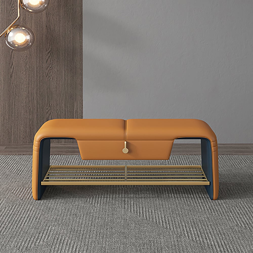 Banc d'entrée moderne en cuir avec tiroir et étagère de rangement ouverte pour chaussures de 1080 mm image de fenêtre
