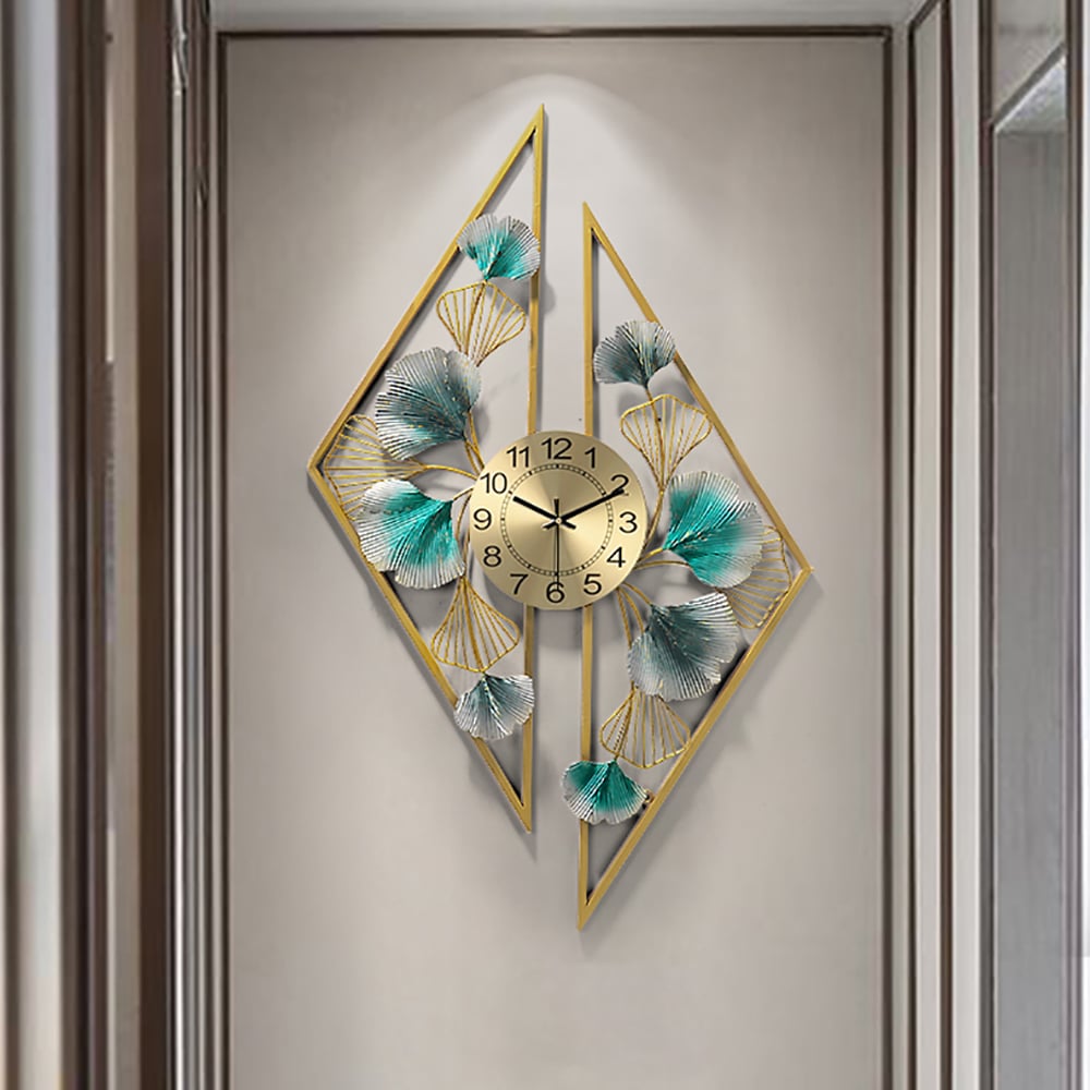 Hollow-out Ginkgo Leaf Decorative Clock Triangle & Round Metal Wall Clock window image