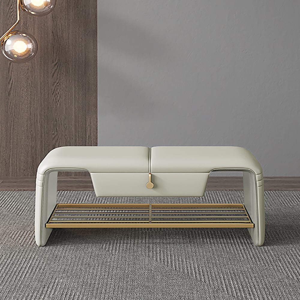 Banc d'entrée moderne en cuir avec tiroir et étagère de rangement ouverte pour chaussures de 1080 mm image de fenêtre