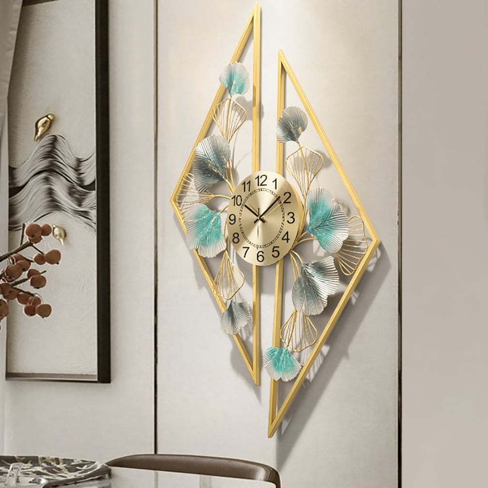 Hollow-out Ginkgo Leaf Decorative Clock Triangle & Round Metal Wall Clock window image