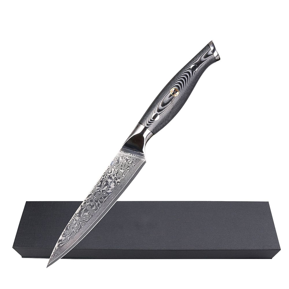 9 Pieces Damascus Kitchen Knife Set with Block Damascus Chef Knives window image