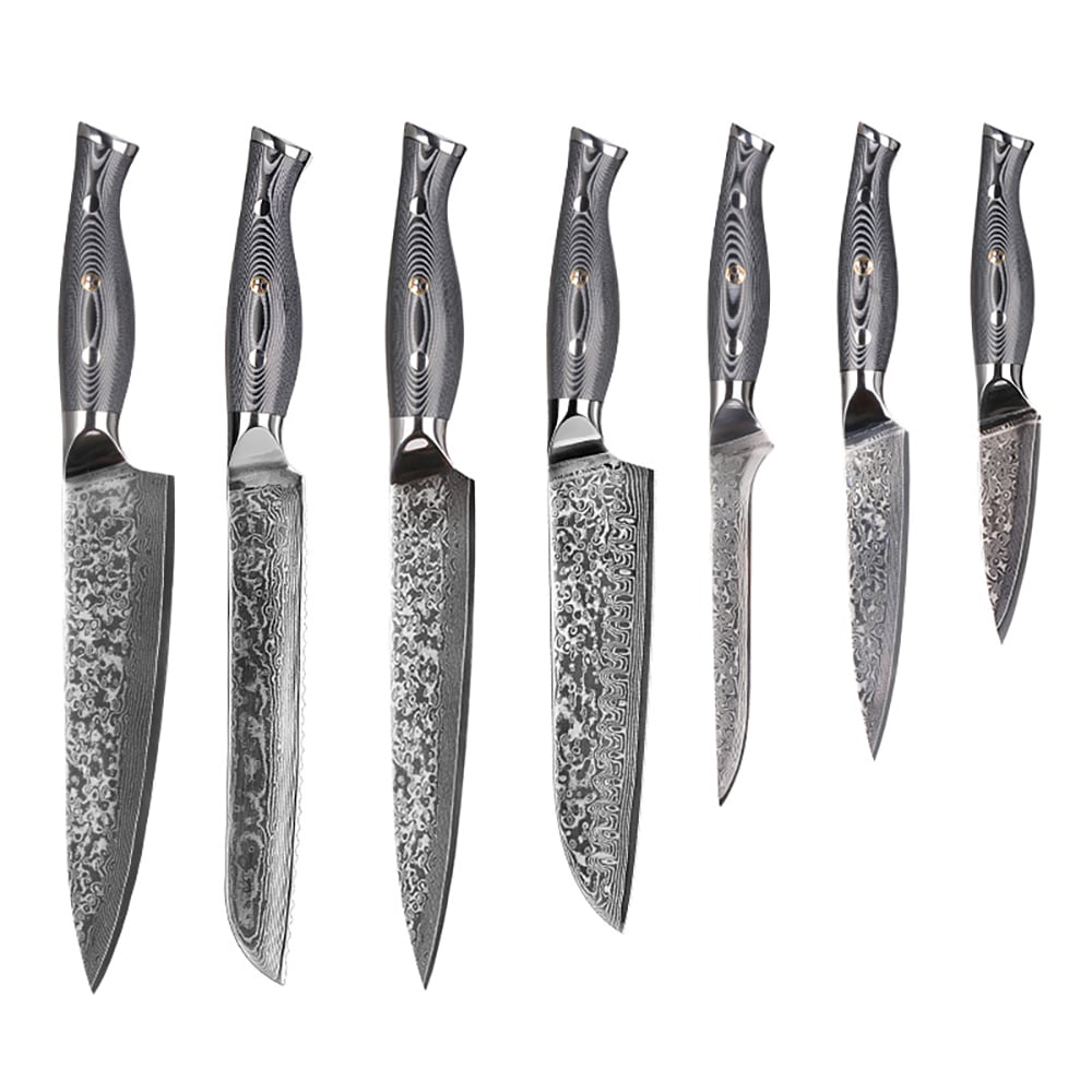 9 Pieces Damascus Kitchen Knife Set with Block Damascus Chef Knives window image