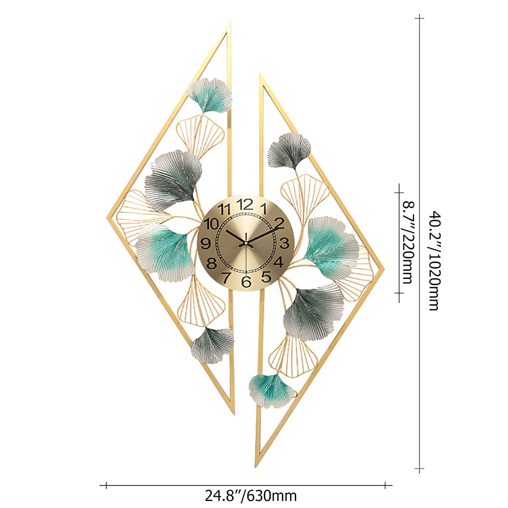 Hollow-out Ginkgo Leaf Decorative Clock Triangle & Round Metal Wall Clock window image