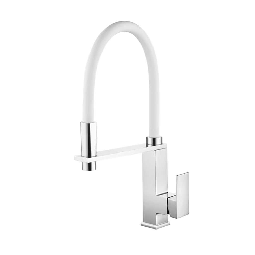 Polished Chrome and White Single Handle Kitchen Sink Faucet Single Hole window image