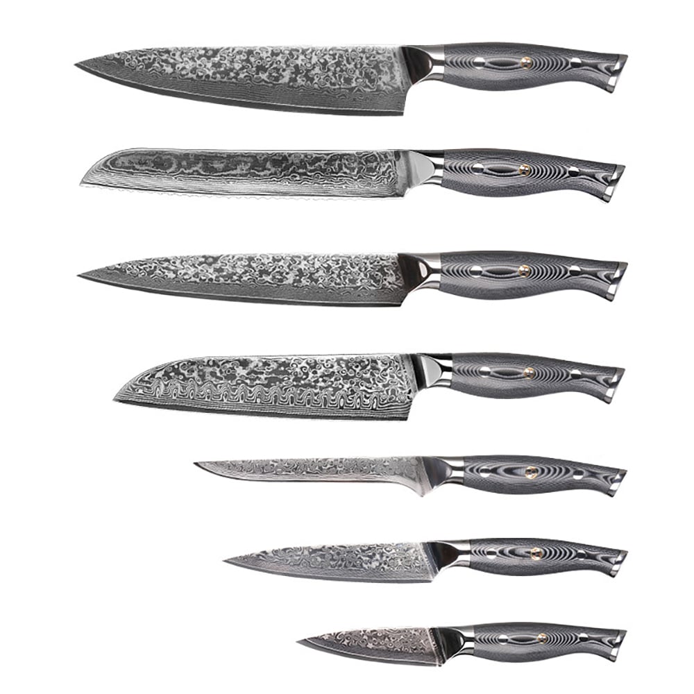 9 Pieces Damascus Kitchen Knife Set with Block Damascus Chef Knives window image