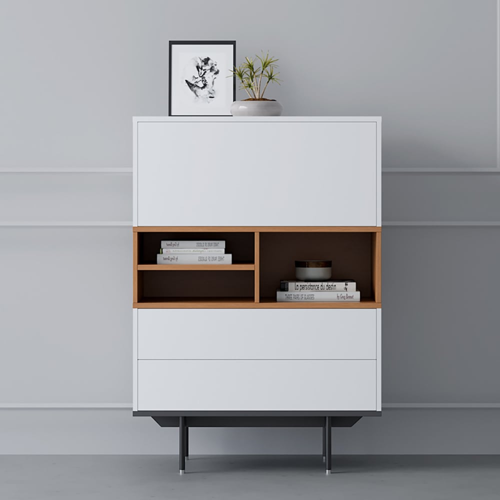 Nordic White & Walnut Display Cabinet 1 Flip-Open Door Cabinet window image