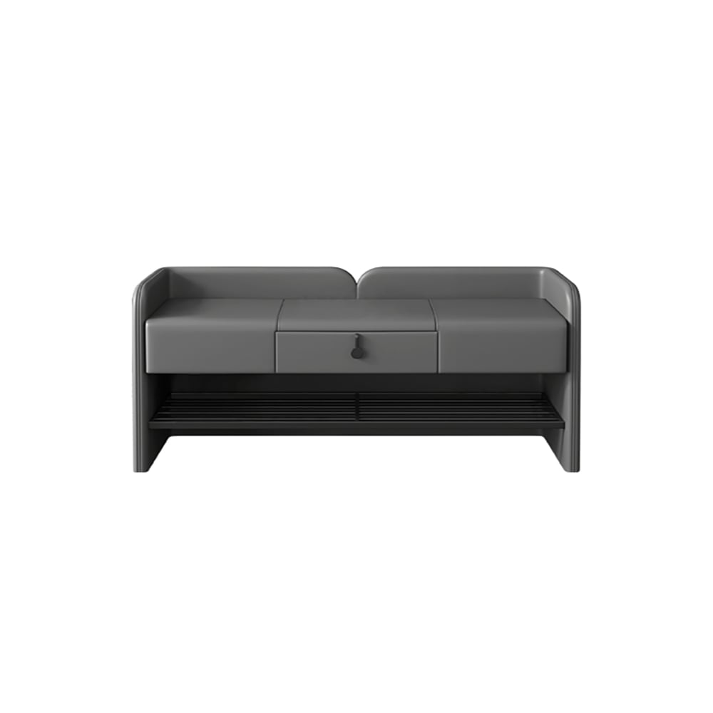 42.1" Contemporary Entryway Bench Leather Upholstered Shoe Storage Bench window image