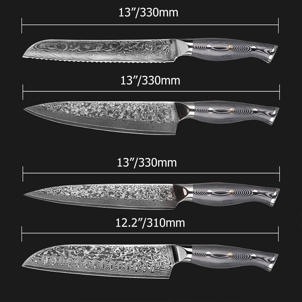 9 Pieces Damascus Kitchen Knife Set with Block Damascus Chef Knives window image