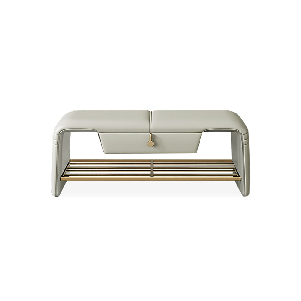 Banc d'entrée moderne en cuir avec tiroir et étagère de rangement ouverte pour chaussures de 1080 mm image de fenêtre